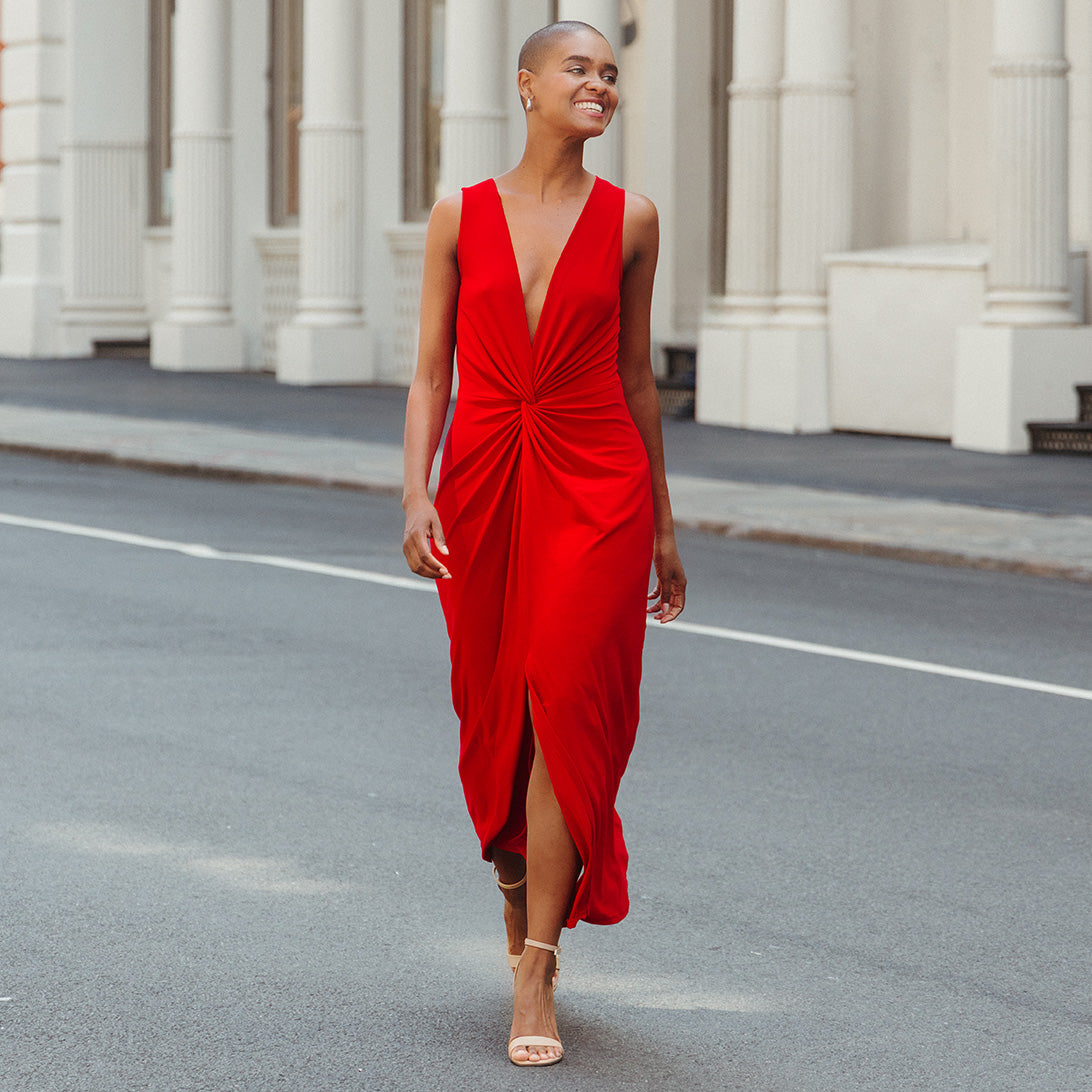 Clara Sunwoo Center Slit Maxi Dress Red 1x 18