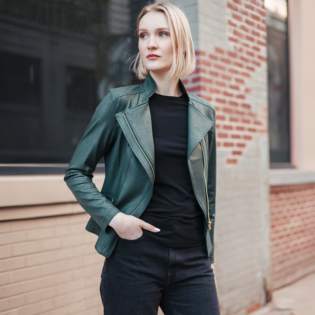 Liquid Leather Signature Jacket Hunter Green Clara Sunwoo