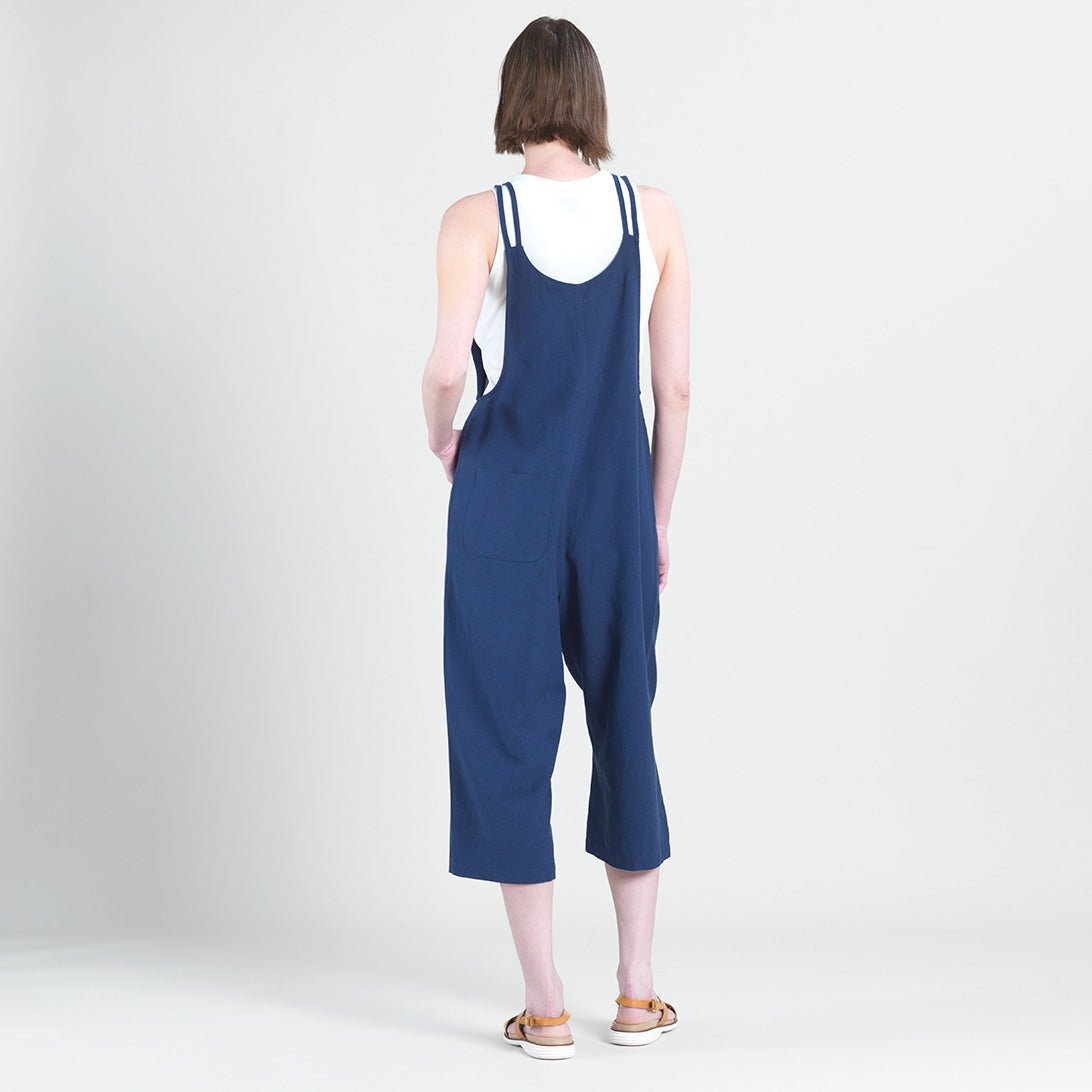 WRAP-BACK WIDE-LEG DUNGAREES - NAVY - Ladies