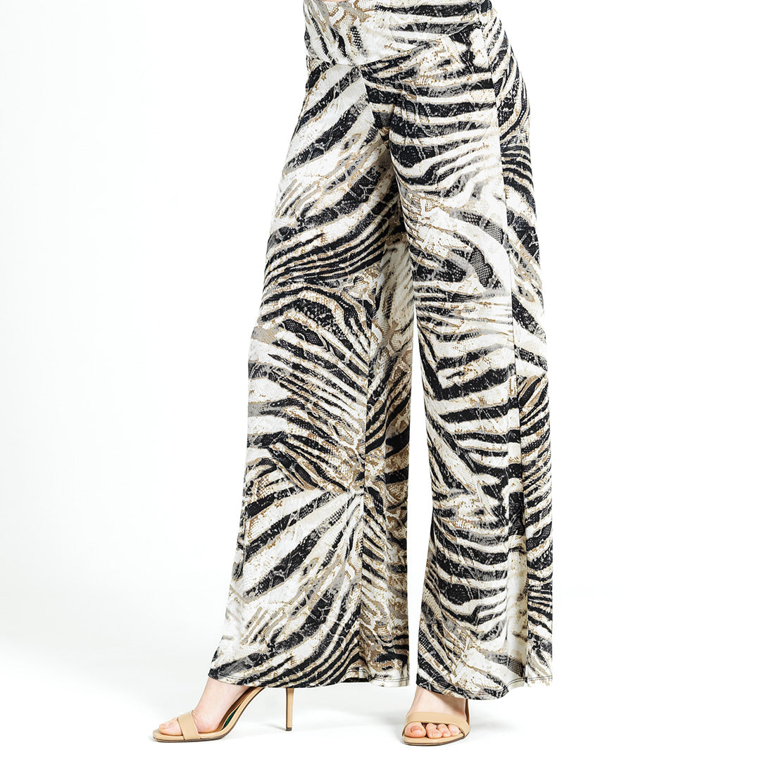 VALLEY GIRL Zebra Print Pants SATIN Size 10 DEEP POCKETS Wide Leg
