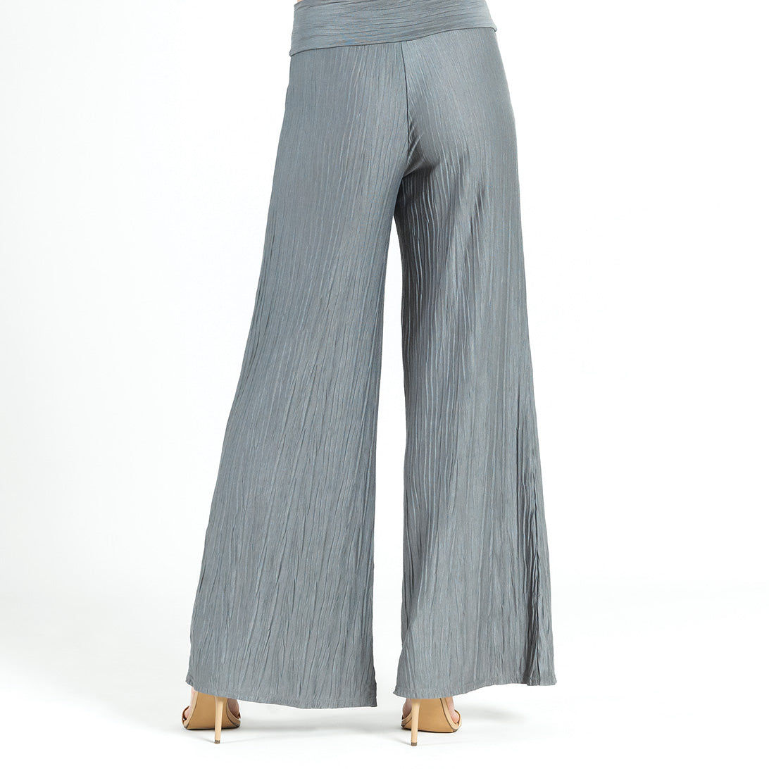 Viscose Linen Tiered Pants for Women, Fold Over Stretch Waistband