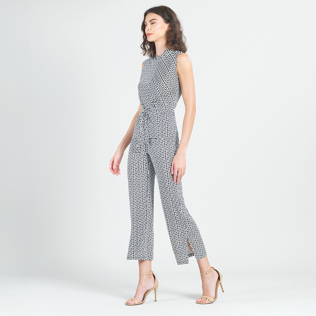 Butter Knit - Side Slit Ankle Pant - Greek Key