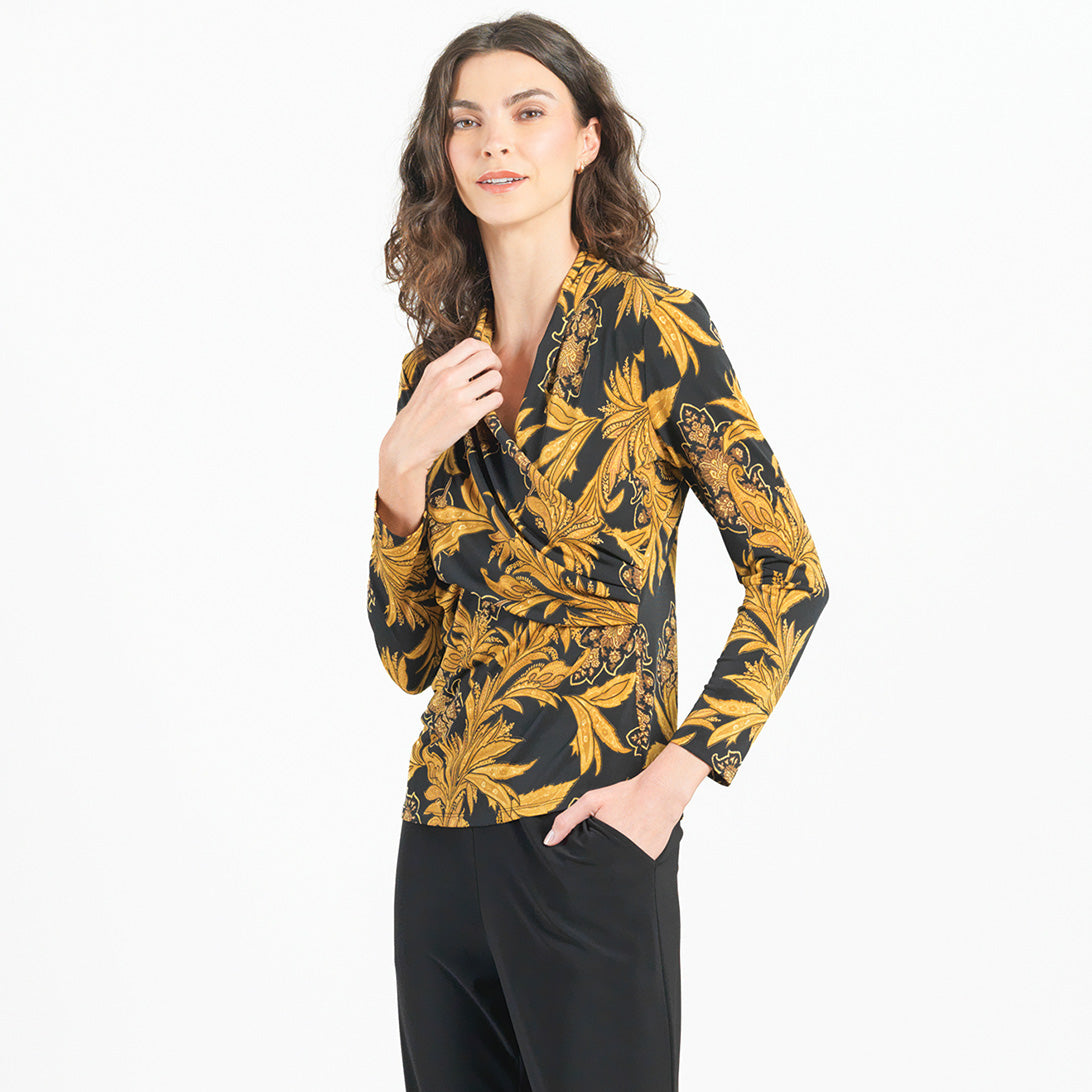 V-Neck Draped Pleat Top - Baroque Paisley – Clara Sunwoo