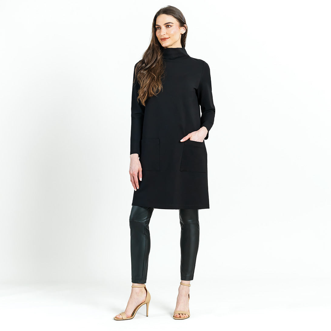 Ponte Knit - Funnel Neck Tunic Sweater Dress - Black – Clara Sunwoo