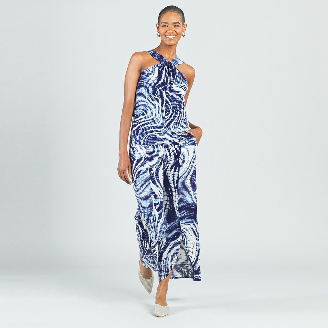 WRINKLED EFFECT ASYMMETRICAL JUMPSUIT - Navy blue