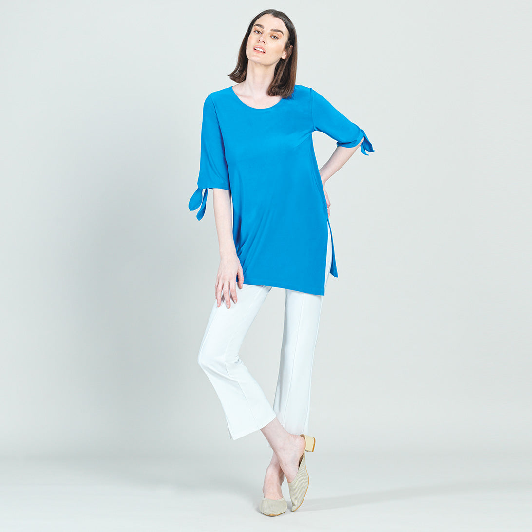 Tie Cuff Asymmetrical Vent Tunic - Brilliant Blue