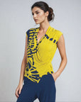 Crossover Faux Wrap Top - Track Line-Yellow - Final Sale!