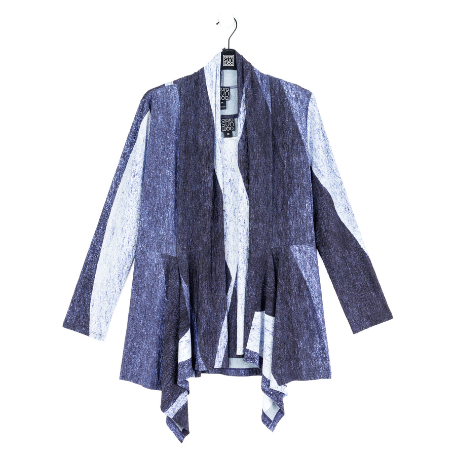 Silky Pleat Knit - 2pc Draped Cardigan & Tank Twinset - Lunar Stripe