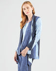 Silky Pleat Knit - 2pc Draped Cardigan & Tank Twinset - Lunar Stripe