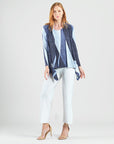 Silky Pleat Knit - 2pc Draped Cardigan & Tank Twinset - Lunar Stripe