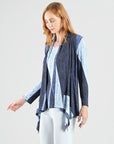 Silky Pleat Knit - 2pc Draped Cardigan & Tank Twinset - Lunar Stripe