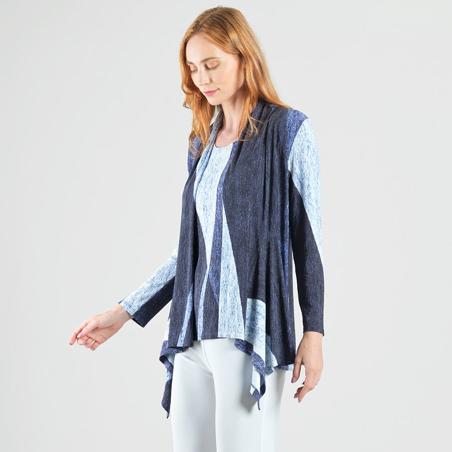 Silky Pleat Knit - 2pc Draped Cardigan & Tank Twinset - Lunar Stripe