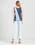 Silky Pleat Knit - 2pc Draped Cardigan & Tank Twinset - Lunar Stripe