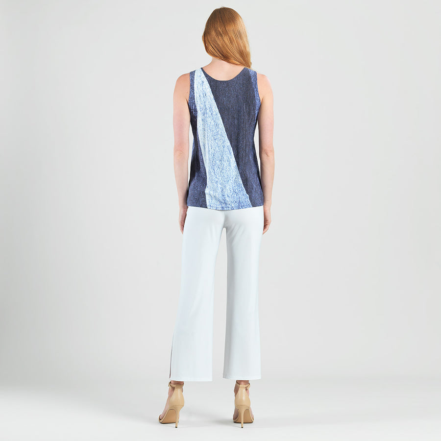 Silky Pleat Knit - 2pc Draped Cardigan & Tank Twinset - Lunar Stripe