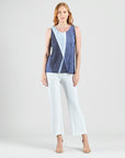 Silky Pleat Knit - 2pc Draped Cardigan & Tank Twinset - Lunar Stripe