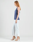 Silky Pleat Knit - 2pc Draped Cardigan & Tank Twinset - Lunar Stripe