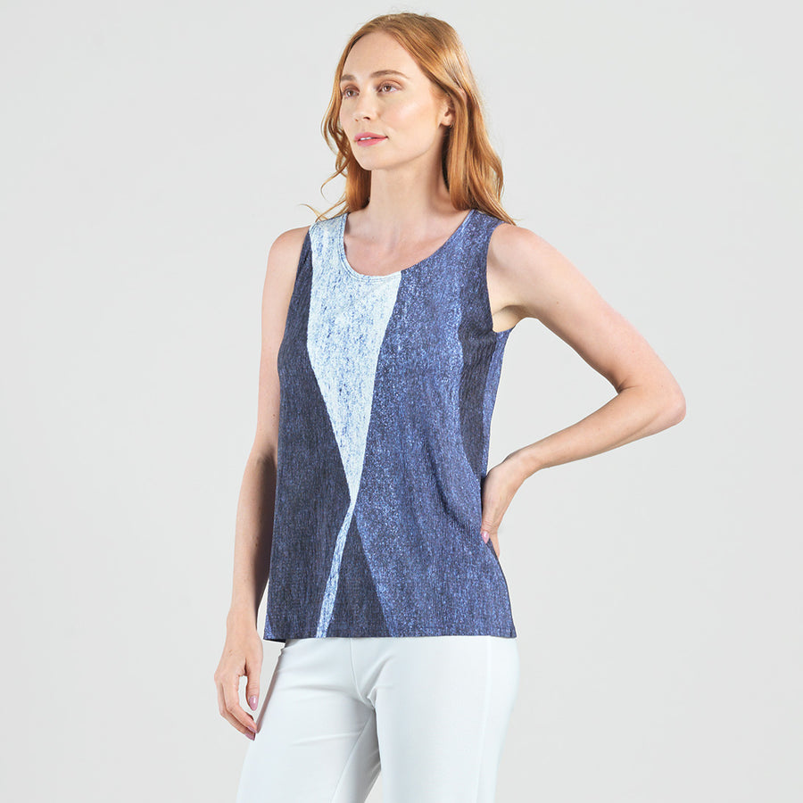 Silky Pleat Knit - 2pc Draped Cardigan & Tank Twinset - Lunar Stripe