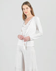 Soft Pleat Knit - 2pc Cardigan & Cowl Tank Twinset - Ivory