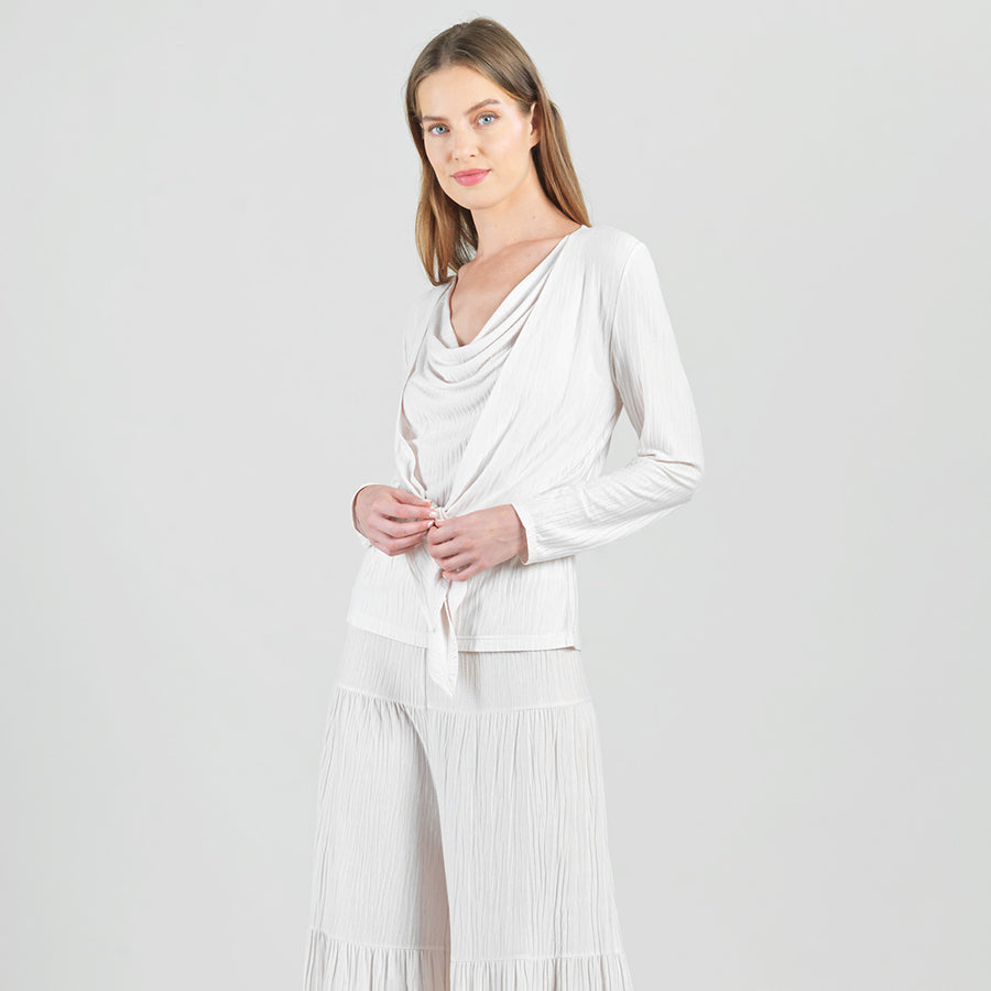 Soft Pleat Knit - 2pc Cardigan & Cowl Tank Twinset - Ivory