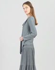 Soft Pleat Knit - 2pc Cardigan & Cowl Tank Twinset - Olive