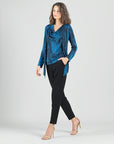 Crinkle Pleat Knit - 2pc Cardigan & Cowl Tank Twinset - Water Ripple-Cobalt