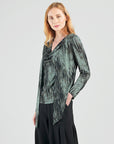 Crinkle Pleat Knit - 2pc Cardigan & Cowl Tank Twinset - Water Ripple-Olive