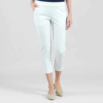 Rayon-Ponte Knit - Pull-On Pocket Capri - White