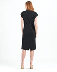 Lightweight Ponte - High Neck Cap Sleeve Midi Dress - Black - Final Sale!