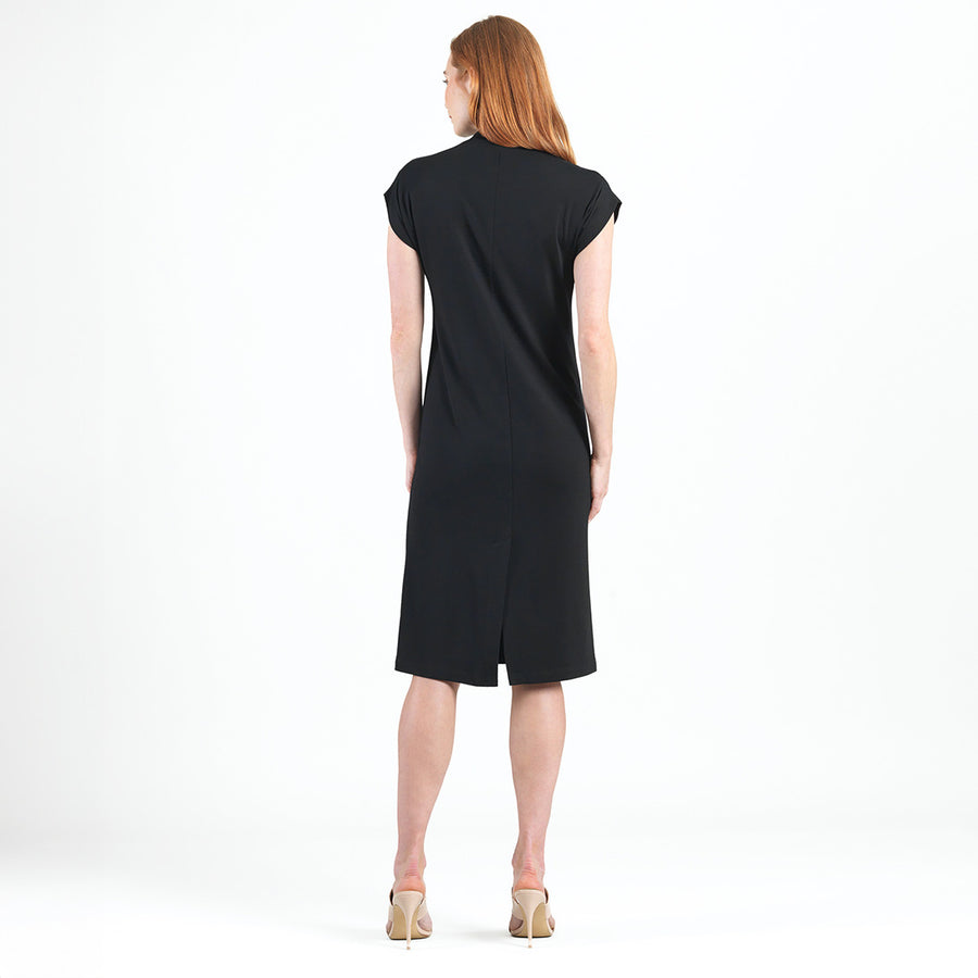 Lightweight Ponte - High Neck Cap Sleeve Midi Dress - Black - Final Sale!