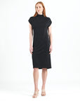 Lightweight Ponte - High Neck Cap Sleeve Midi Dress - Black - Final Sale!