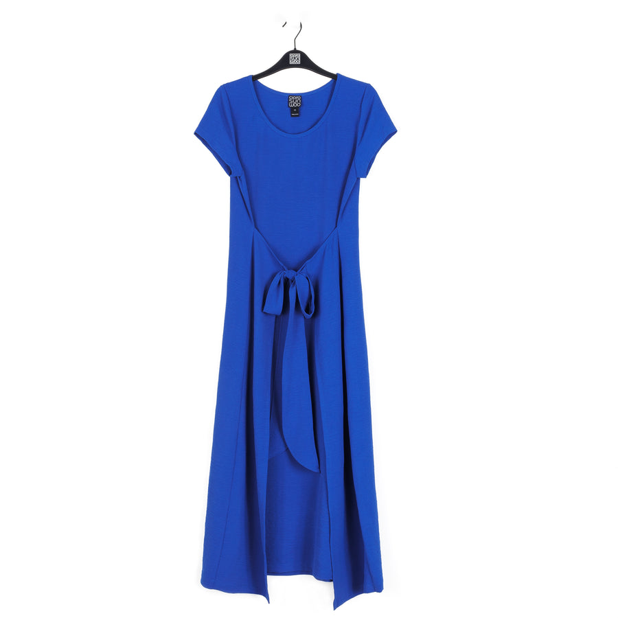 Soft Textured Rayon - Wrap Overlay Center Tie Midi Dress - Cobalt - Limited Sizes!