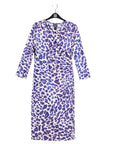 Foil Knit - Side Slit 3/4 Sleeve Midi Dress - Plum Cheetah