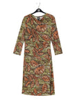 Side Slit 3/4 Sleeve Midi Dress - Mosaic Leaves