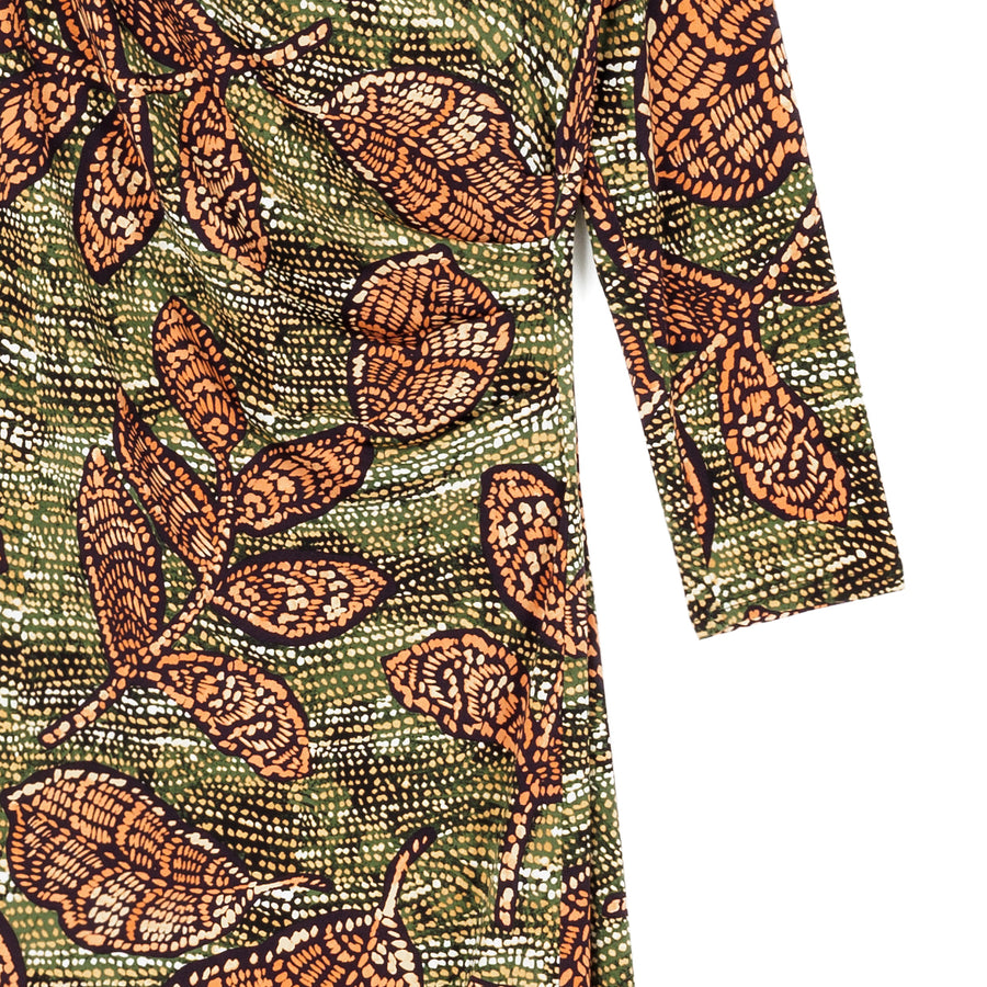 Side Slit 3/4 Sleeve Midi Dress - Mosaic Leaves