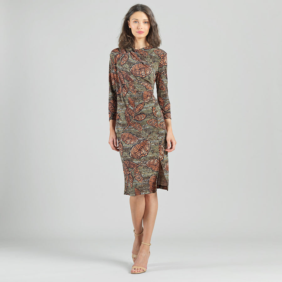 Side Slit 3/4 Sleeve Midi Dress - Mosaic Leaves - Final Sale!