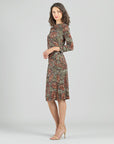 Side Slit 3/4 Sleeve Midi Dress - Mosaic Leaves