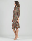 Side Slit 3/4 Sleeve Midi Dress - Mosaic Leaves - Final Sale!