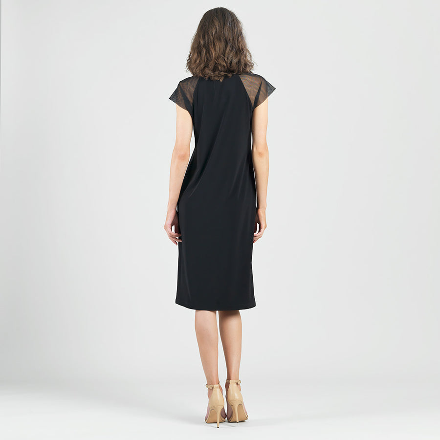 Mesh Cap Sleeve Midi Dress - Black