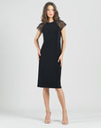 Mesh Cap Sleeve Midi Dress - Black