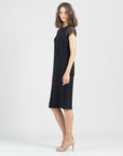 Mesh Cap Sleeve Midi Dress - Black