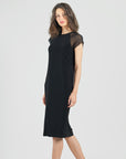 Mesh Cap Sleeve Midi Dress - Black