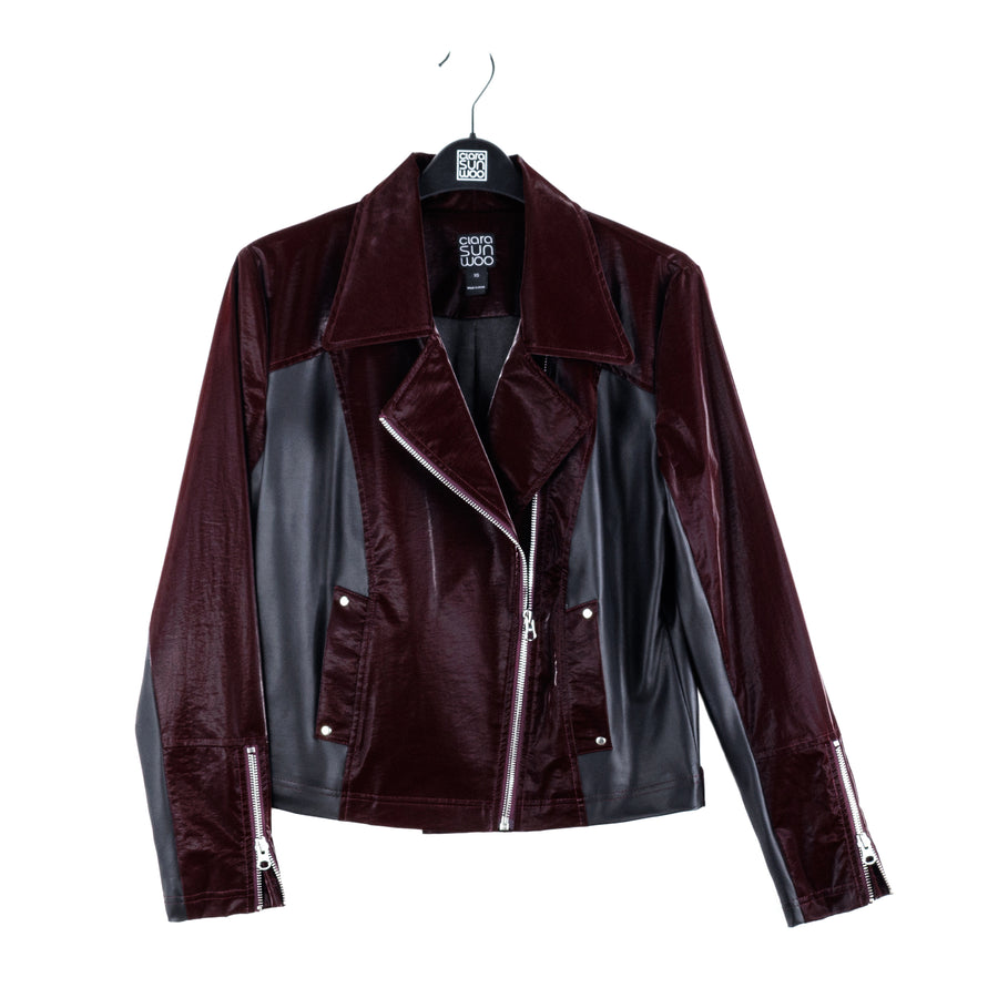 Vinyl - Liquid Leather™ Panel Zip Cuff Pocket Jacket - Mulberry