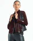 Vinyl - Liquid Leather™ Panel Zip Cuff Pocket Jacket - Mulberry