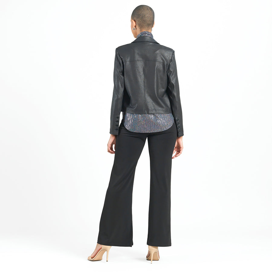 Liquid Leather™ Cropped Tuxedo Blazer - Black