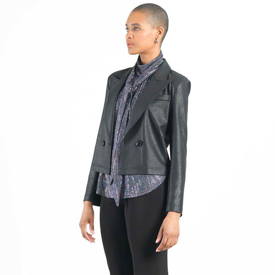 Liquid Leather™ Cropped Tuxedo Blazer - Black - Limited Sizes!