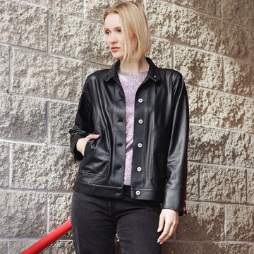 Liquid Leather™ Sheen Button Closure Pocket Jacket - Black