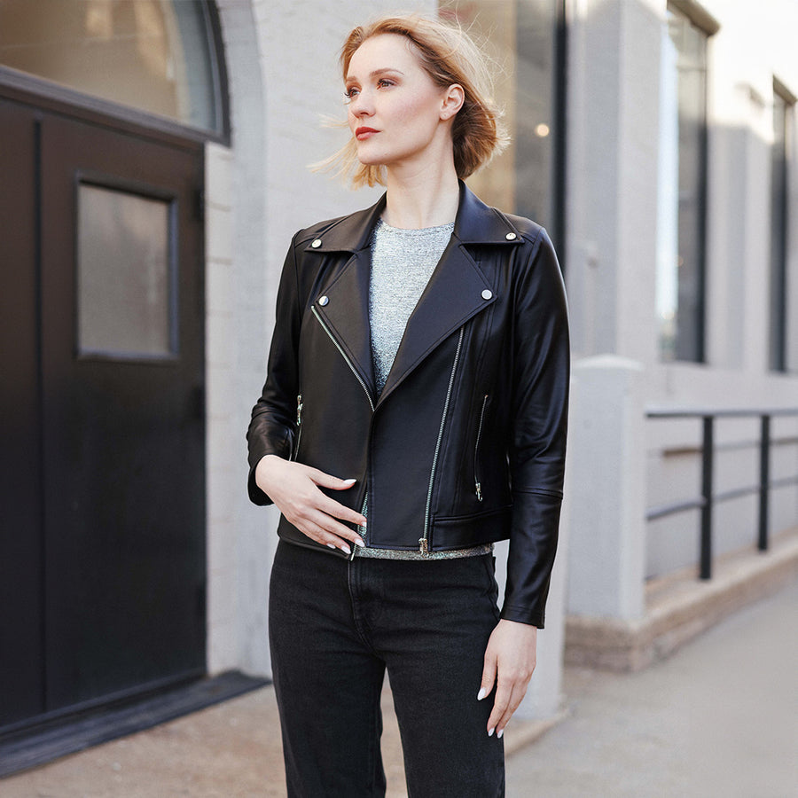 Liquid Leather™ Sheen Moto Zip Jacket - Black