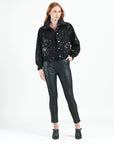 Crushed Faux Fur - Shimmer Embellished Bomber Jacket - Black - Limited Edition!