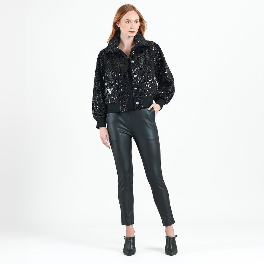 Crushed Faux Fur - Shimmer Embellished Bomber Jacket - Black - Limited Edition!