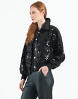 Crushed Faux Fur - Shimmer Embellished Bomber Jacket - Black - Limited Edition!